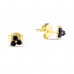 Three Tiny Flowery Studs Black Stone -Gold